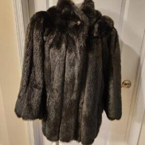 American Signature vintage black faux fur coat size 14